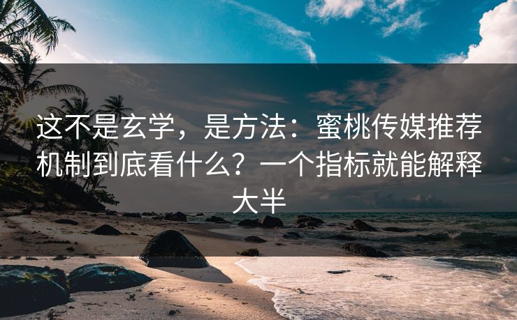 这不是玄学，是方法：蜜桃传媒推荐机制到底看什么？一个指标就能解释大半