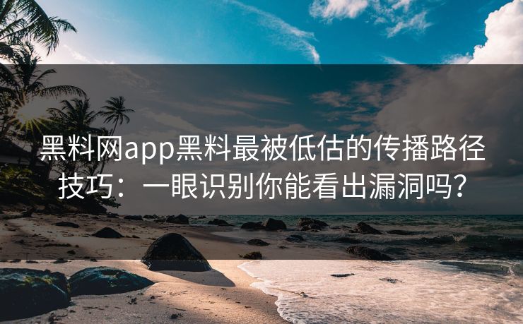 黑料网app黑料最被低估的传播路径技巧：一眼识别你能看出漏洞吗？